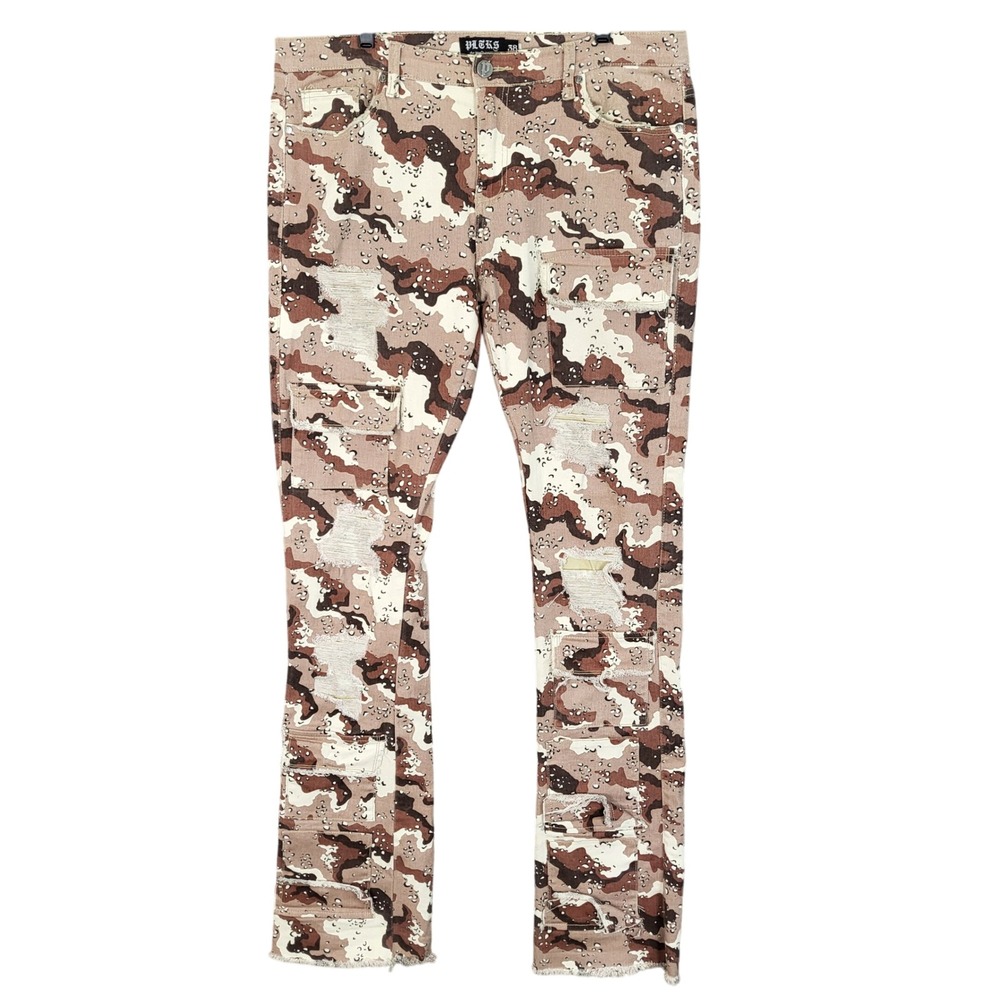PLTKS‎ The World Is Ours Desert Camo Cargo Jeans Mens Size 38 Distressed